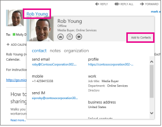 Add contact from card