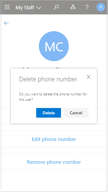 Remove a staff member phone number in My Staff