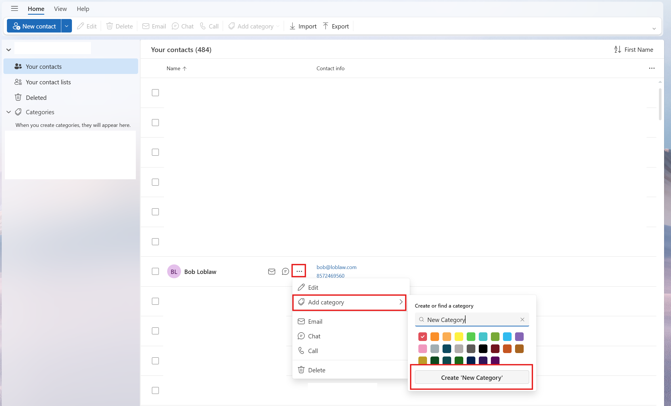 Categorization on hovering a contact