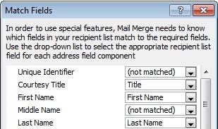 Match Fields dialog box