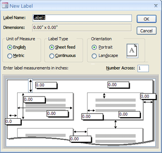 New Label page of label wizard