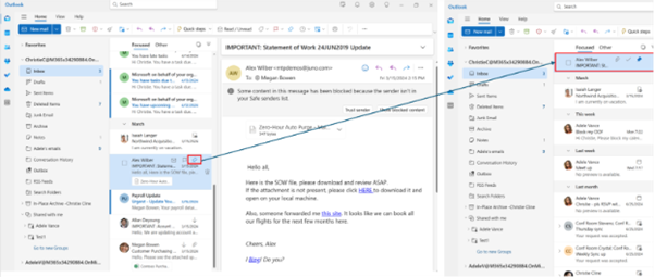 Screenshot showing pin emails for quick access