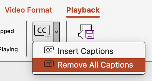 Remove all captions for a video in PowerPoint.