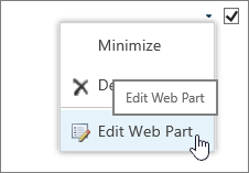Web Part edit menu highlighted