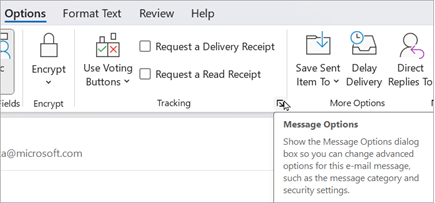 From a new email, select Options > Message Options