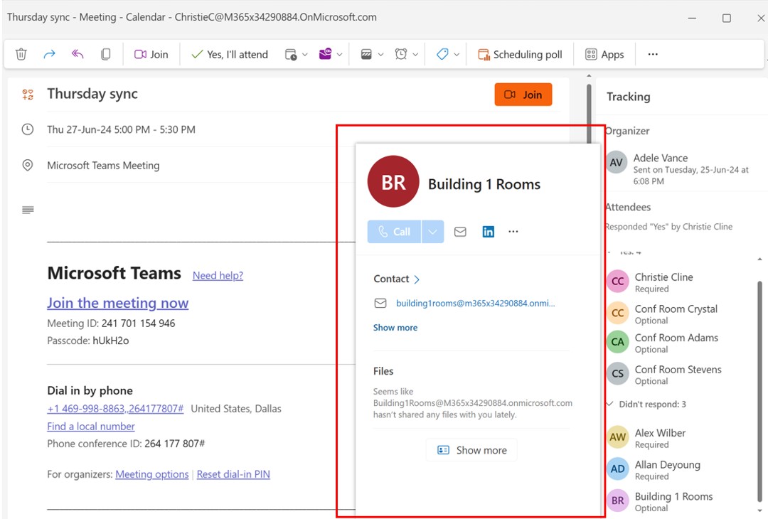Screenshot showing attendees can add rooms in new Outlook