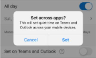 Message asking to set schedule across all apps