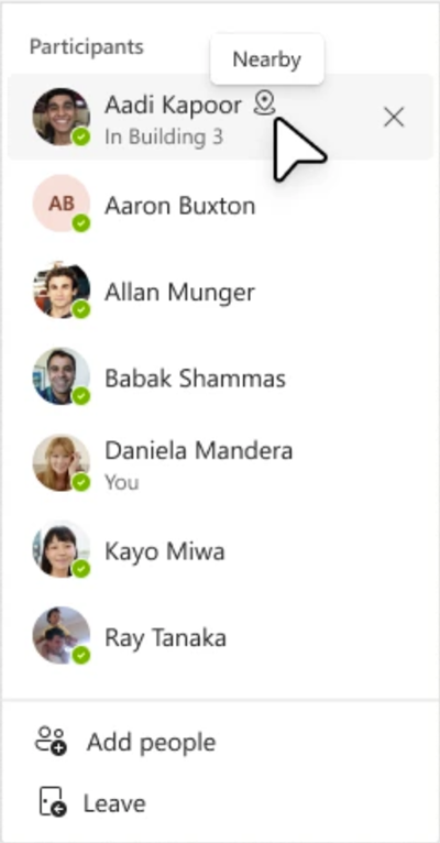 Teams shows locations of colleagues nearby