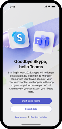 Skype and Teams icons with purple box Start Using Teams