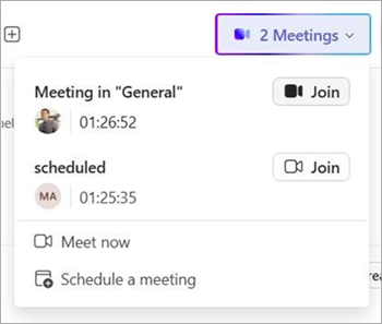 Screenshot showing live meeting indicators for threaded channels in Teams.