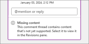 Missing content message on comment