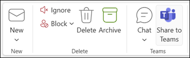 Screenshot showing Share to Teams in the Outlook ribbon