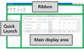 Ribbon, Quick Launch, and Main Display Area