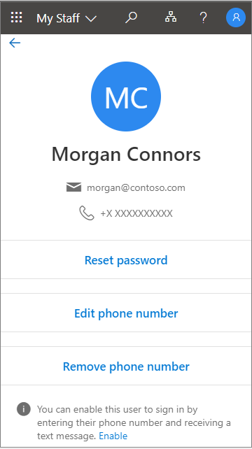 See the message when phone sign-in is supported in a location in My Staff