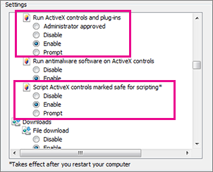 Allow ActiveX controls to load and run in Internet Explorer