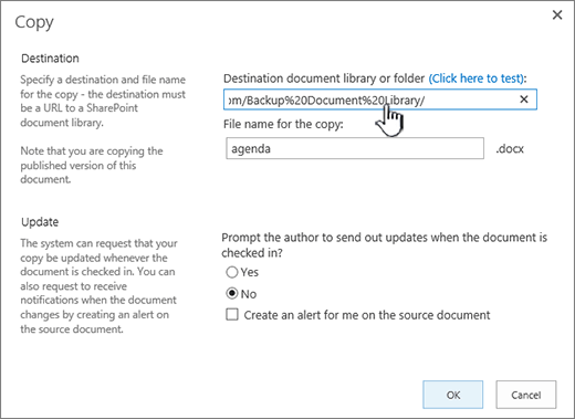 Copy dialog box with URL selected.