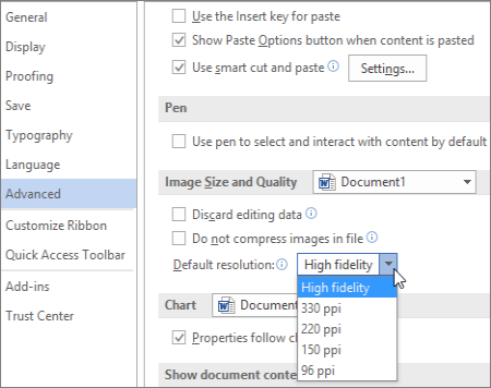 Setting the default image resolution