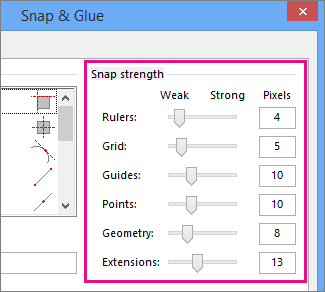 Snap strength sliders in Snap & Glue in Visio 2016