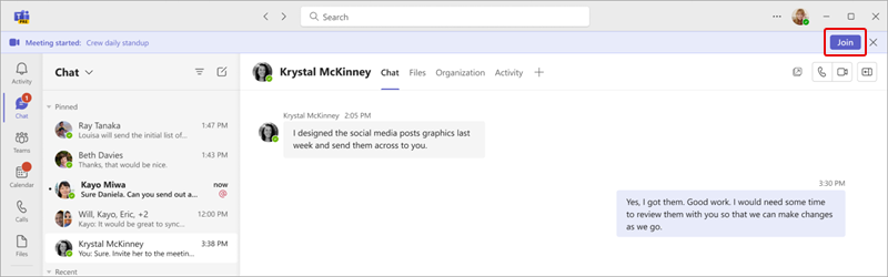 Screenshot of the live meeting bar in Microsoft Teams.