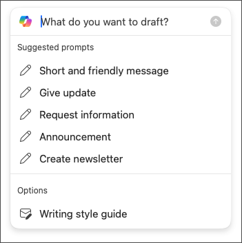 Length and tone options to choose when drafting emails in Outlook with Copilot