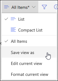 SharePoint Online List View Menu Save As Option