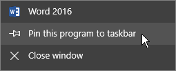 Select Pin this program to taskbar