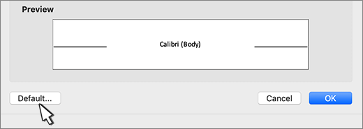 In the Font dialog box, the Default option is highlighted.