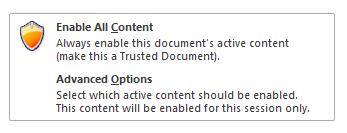 Security Warning drop-down