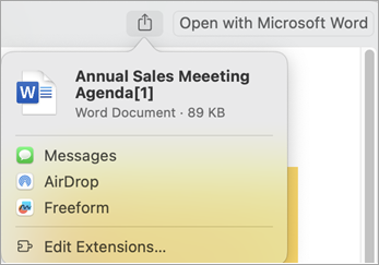Share the file using extensions installed on your Mac