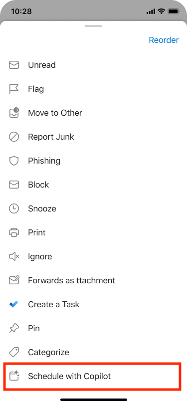 Schedule from Email can be selected from the more actions menu