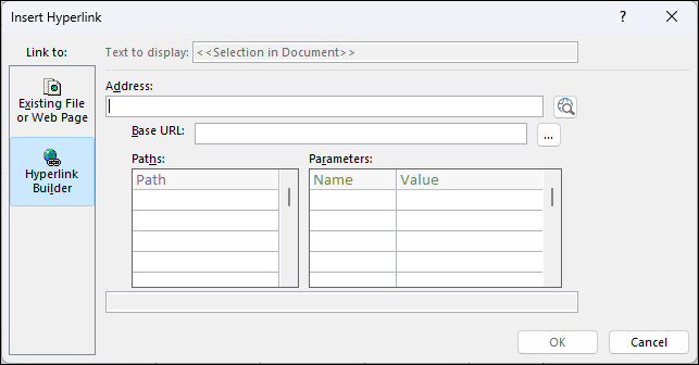 Insert Hyperlink dialog box in Access