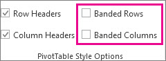 Banded Rows and Banded Columns boxes on the Design tab