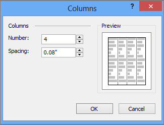 Screenshot of the Text Box Tools More Columns in Publisher.