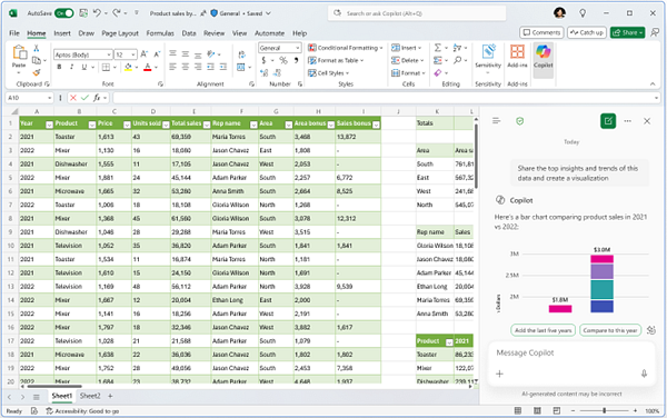 Screenshot of Copilot Chat in Excel