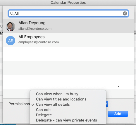 Delegation settings for a given email address.