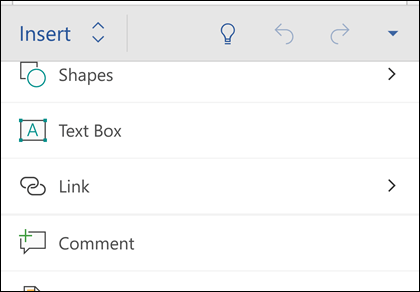 The Insert menu lets you insert shapes, links, comments and more.