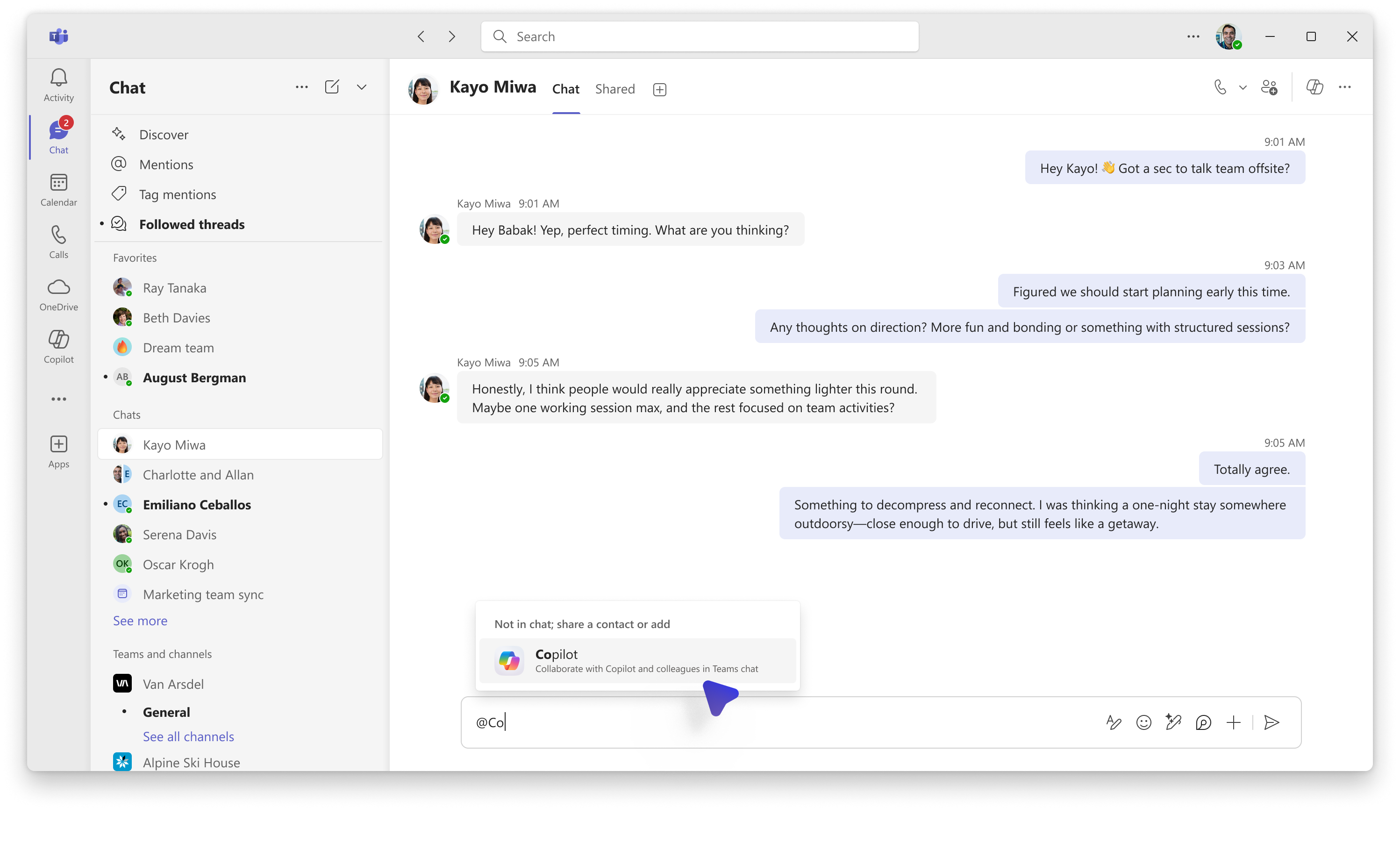 Mention Copilot to add to chat