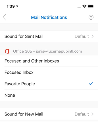 Turning on or off notifications in Outlook mobile