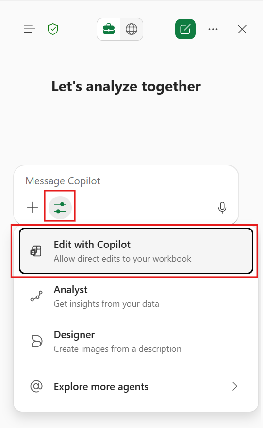 Edit with Copilot from the tools menu