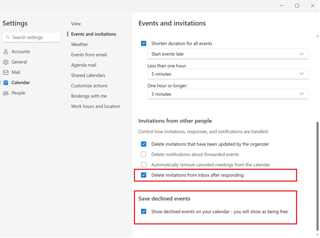 Screenshot showing preserve declined meetings on the calendar