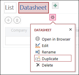Settings menu with Open in Browser, Edit, Rename, Duplicate, and Delete