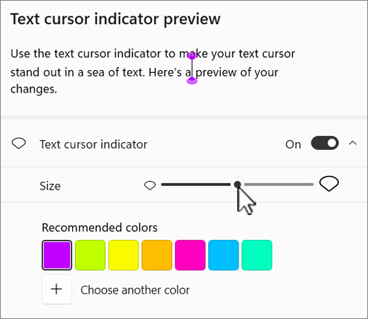 Windows 11 text cursor indicator settings