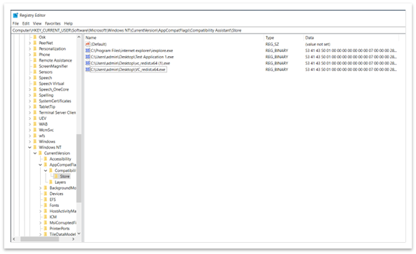 Entry in registry editor specifying that the app ran correctly