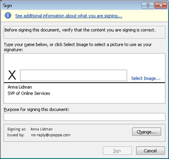 Sign dialog box