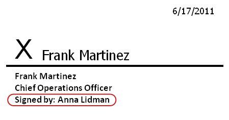 Signature line showing different signer