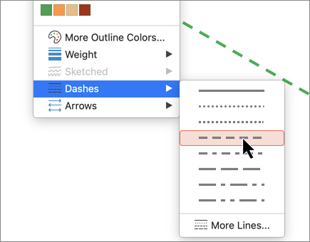 Mac shape outline dashes menu