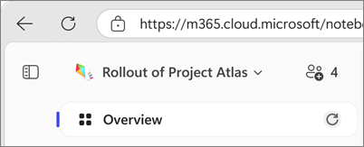 Refresh icons at the top of the page and next to Overview in Microsoft 365 Copilot Notebooks.