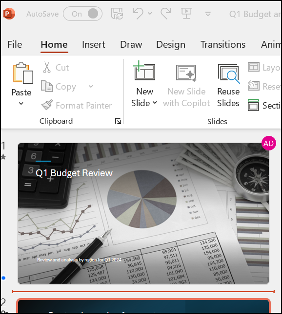 Shows the icon indicating someone else is collaborating on a slide in PowerPoint 2016