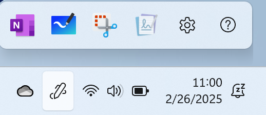A screenshot of the pen menu above the taskbar in Windows 11.