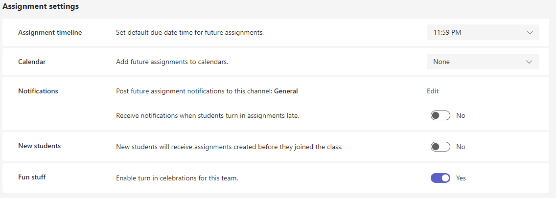 assignment settings